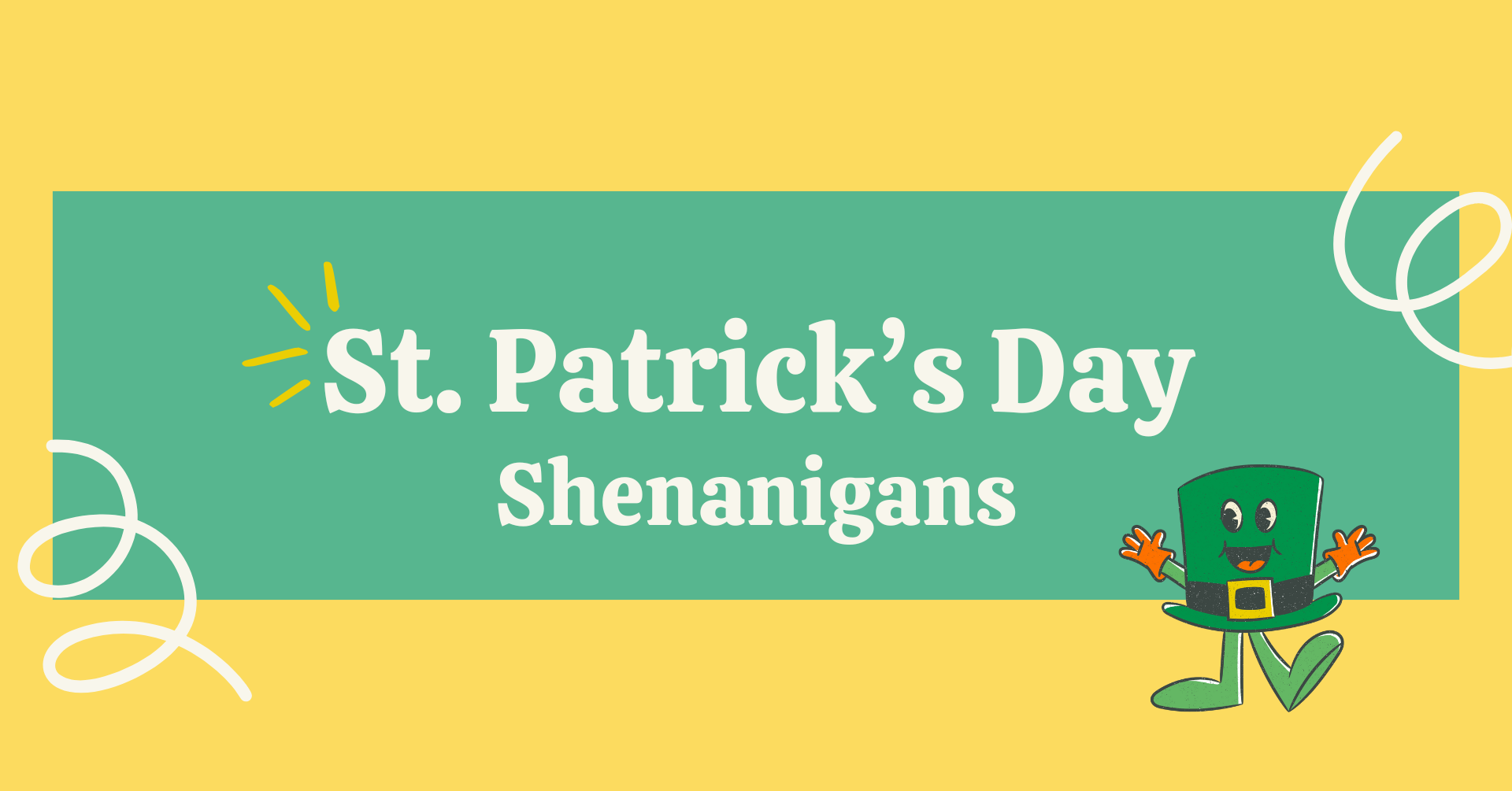 St. Patrick's Day Shenanigans - green and yellow banner graphic